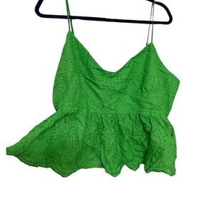 ARULA Bright Green Eyelet Peplum  Top  Size B